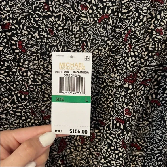 NEW Black Michael Kors Long Sleeve Dress Floral Style Designer MK Women’s Large! - Picture 4 of 4